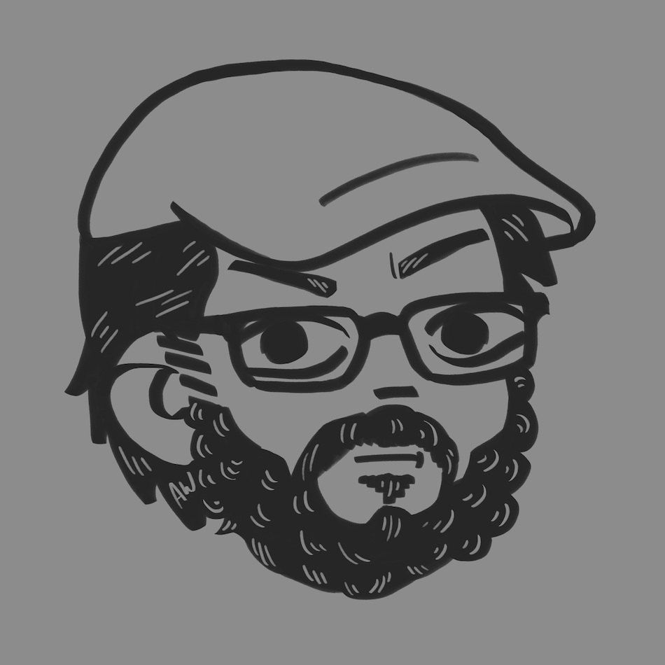 Illustration of a bearded man wearing a hat and glasses.