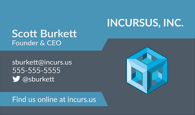 A business card I designed for Incursus featuring their logo.
