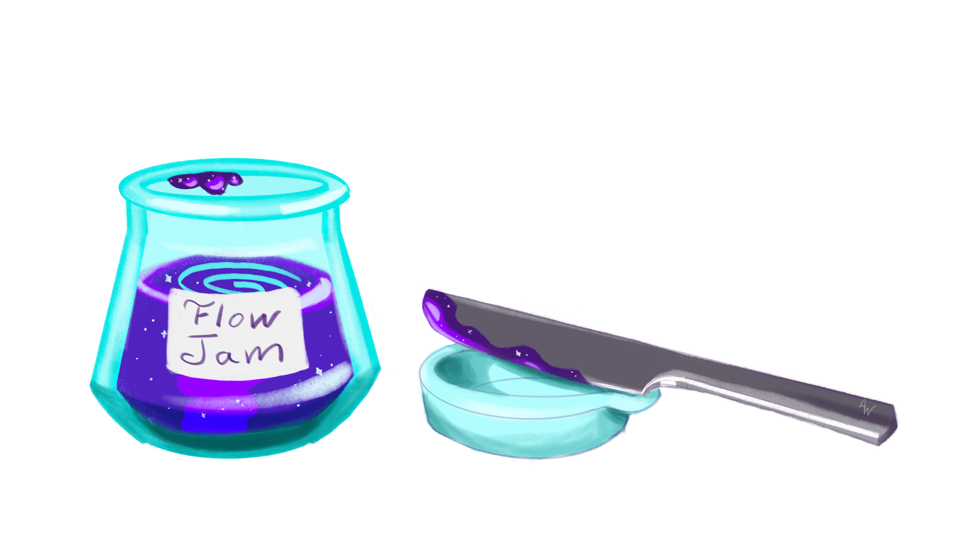 A jar of jam and a knife.
